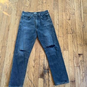 Citizens Of Humanity Dree Crop High Rise Slim Straight Jeans In Black, Size 26